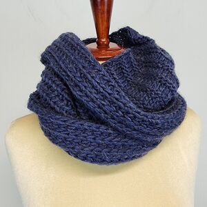 Creazioni Ba-Bo Wool Blend Infinity Scarf Blue Fisherman Knit Italian Alpaca